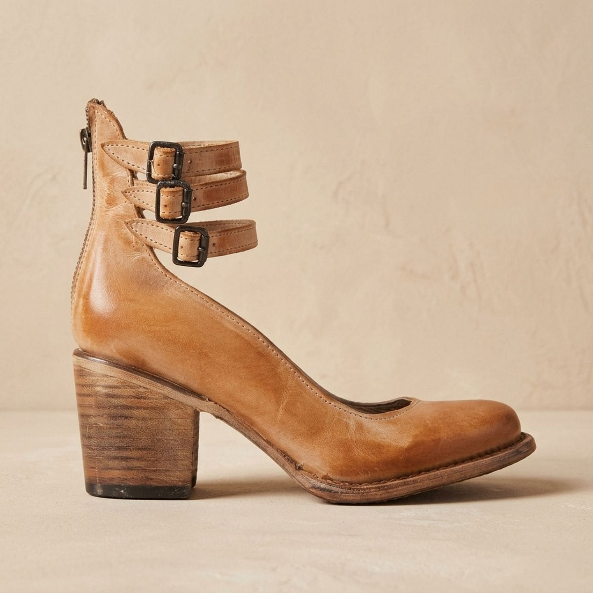 Women's Western Booties with Two Buckle Straps and Block Heel