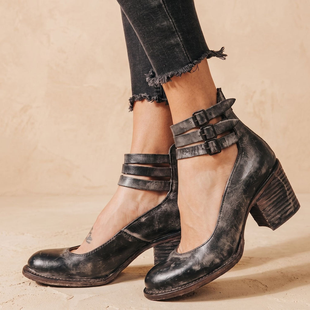 Women's Western Booties with Two Buckle Straps and Block Heel