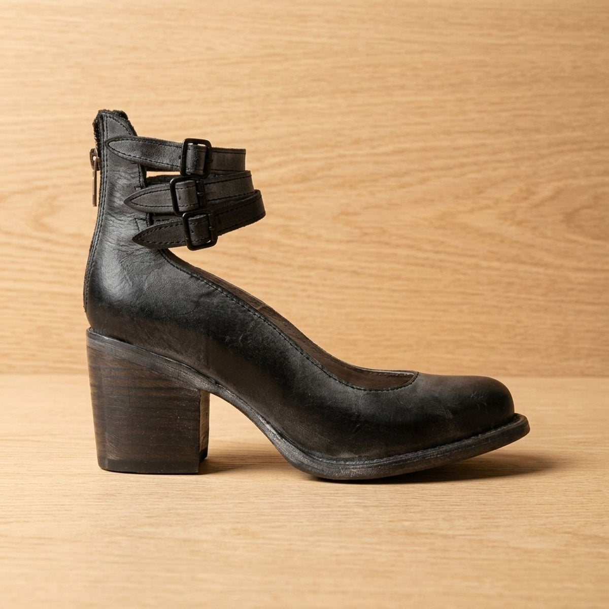 Women's Western Booties with Two Buckle Straps and Block Heel