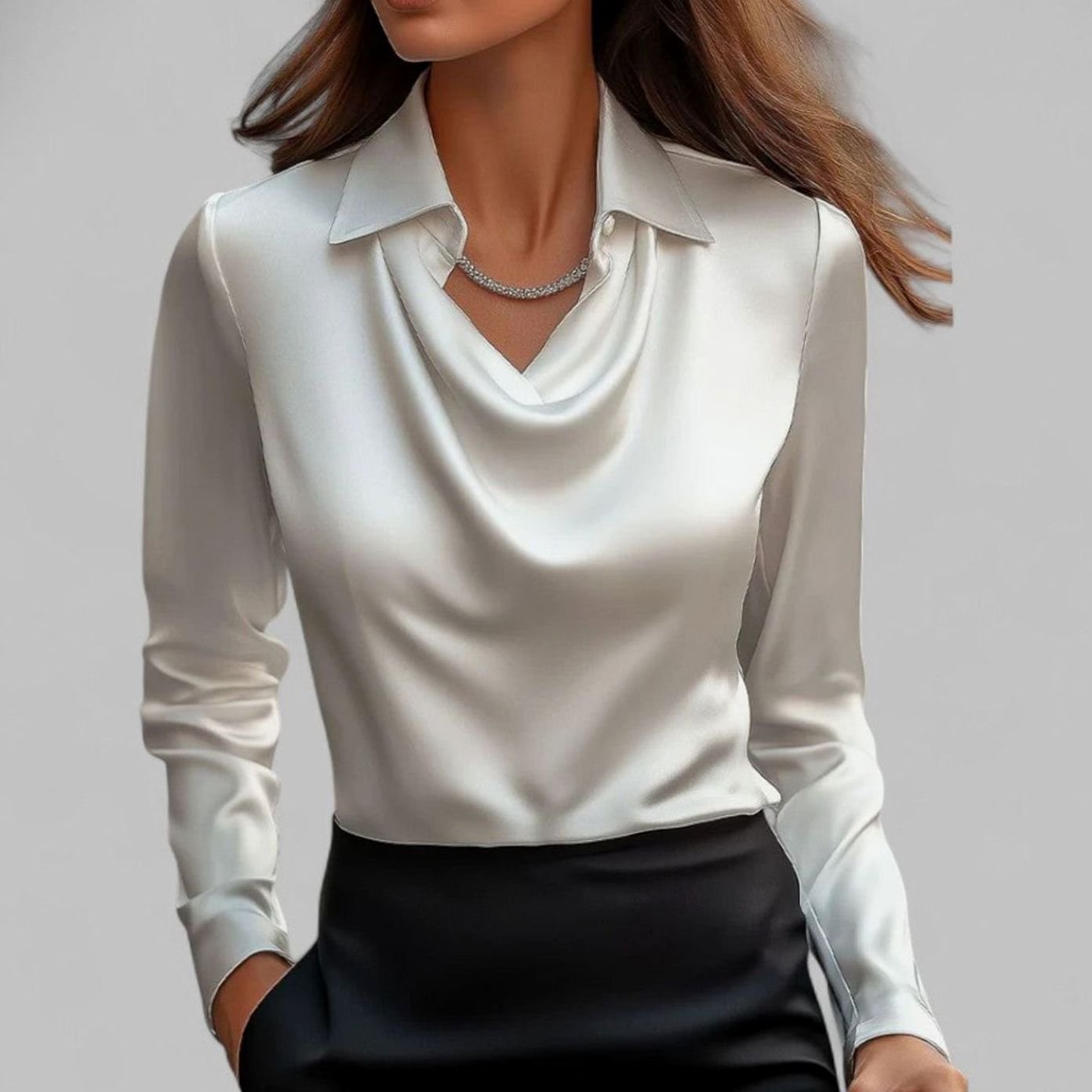 Women's Draped Cowl-Neck Long Sleeve Satin Blouses