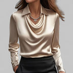 Women's Draped Cowl-Neck Long Sleeve Satin Blouses