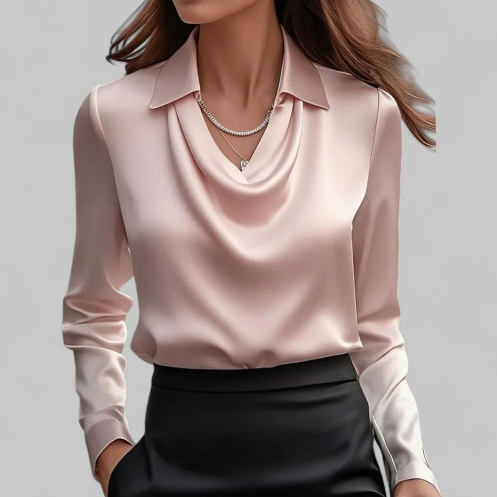 Women's Draped Cowl-Neck Long Sleeve Satin Blouses