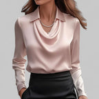 Women's Draped Cowl-Neck Long Sleeve Satin Blouses