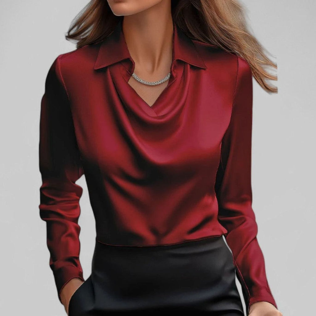 Women's Draped Cowl-Neck Long Sleeve Satin Blouses
