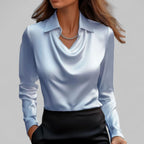 Women's Draped Cowl-Neck Long Sleeve Satin Blouses