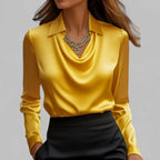 Women's Draped Cowl-Neck Long Sleeve Satin Blouses