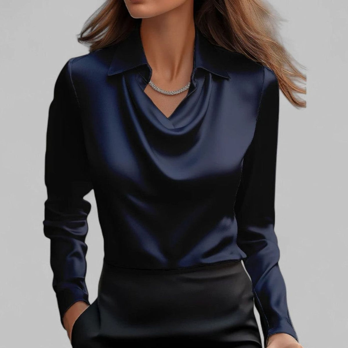 Women's Draped Cowl-Neck Long Sleeve Satin Blouses
