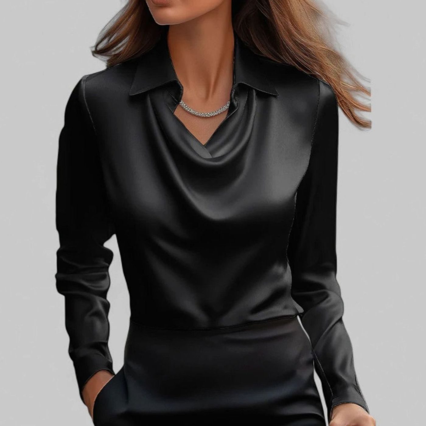Women's Draped Cowl-Neck Long Sleeve Satin Blouses