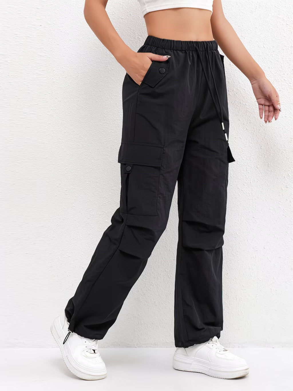 Women's Cargo Pocket Drawstring Casual Pants