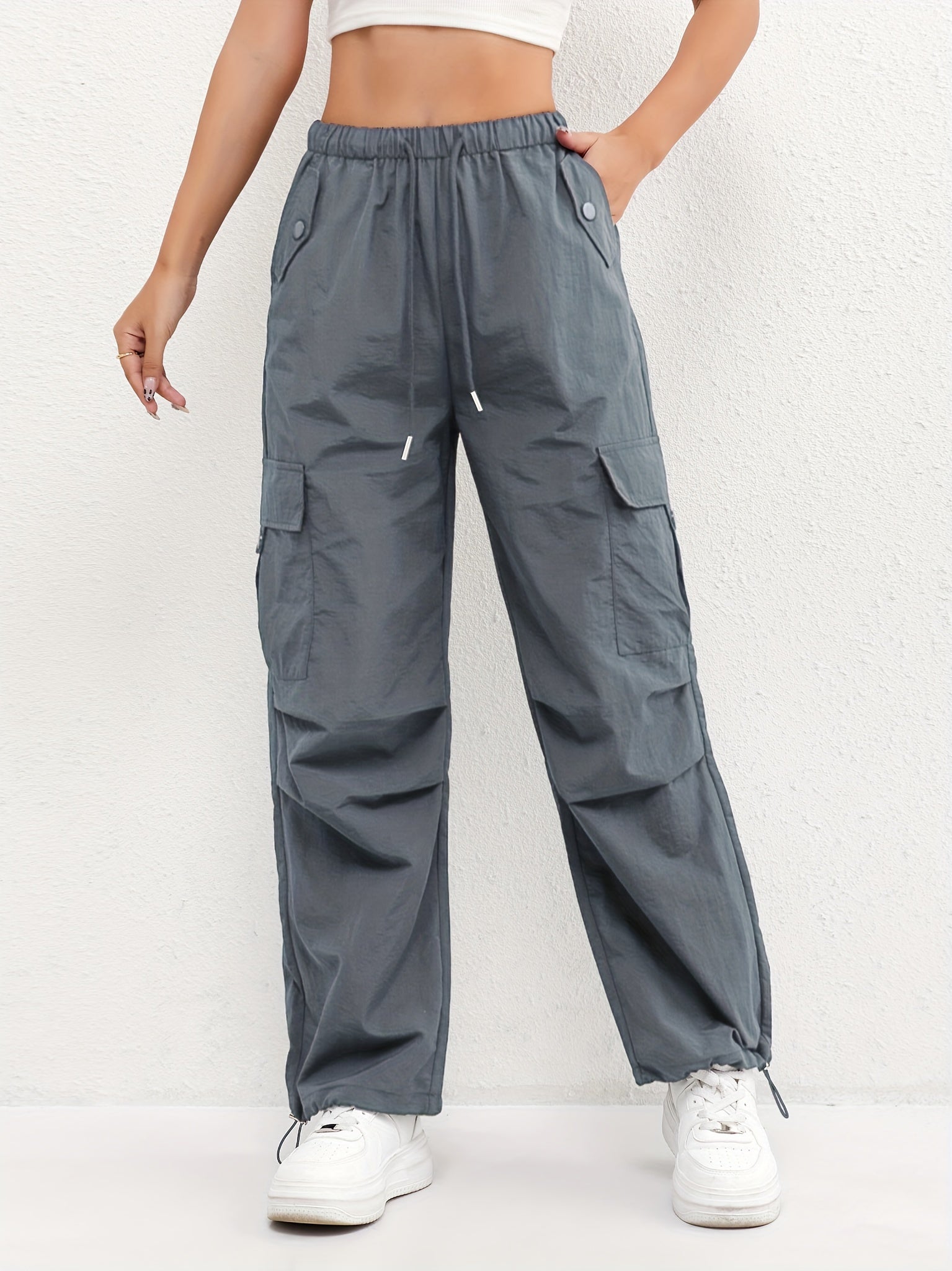 Women's Cargo Pocket Drawstring Casual Pants