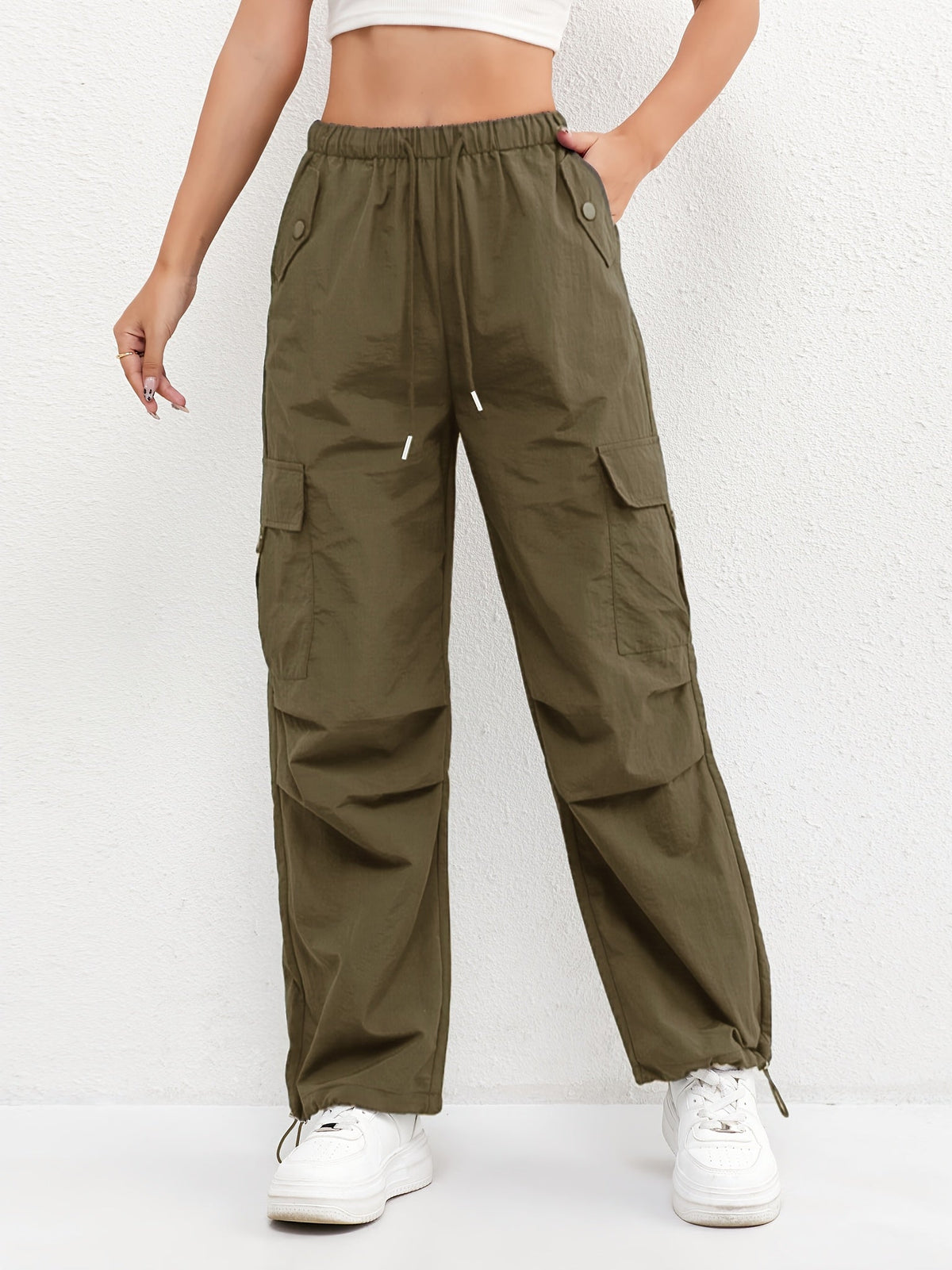 Women's Cargo Pocket Drawstring Casual Pants