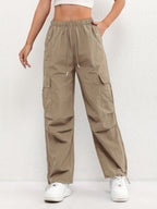 Women's Cargo Pocket Drawstring Casual Pants