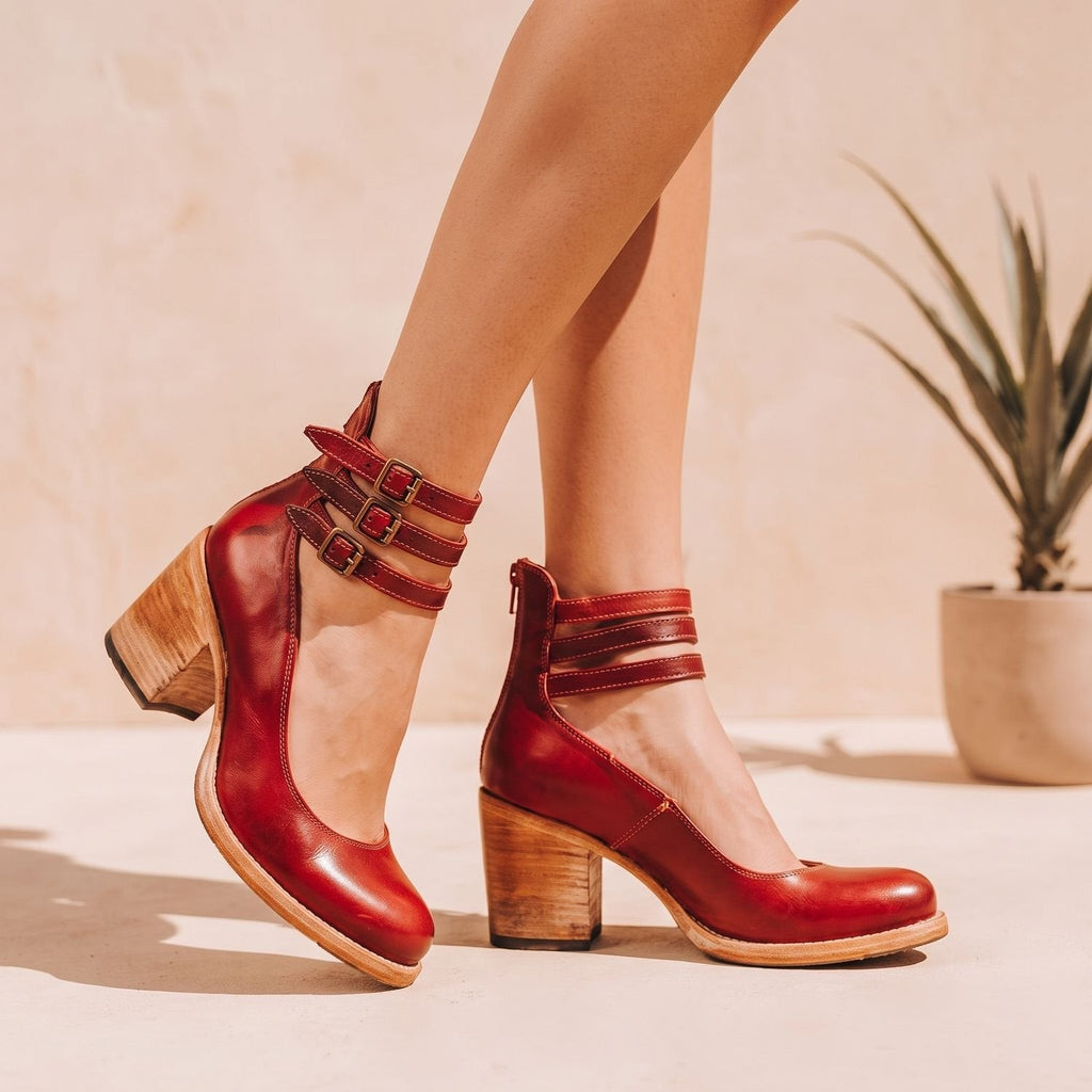 Women's Boho Western Dual-Buckle Heeled Booties