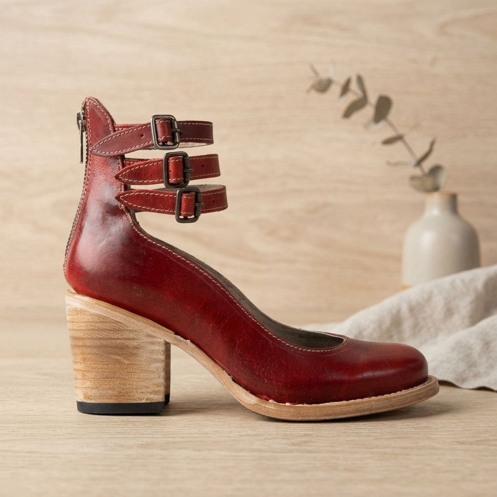 Women's Boho Western Dual-Buckle Heeled Booties