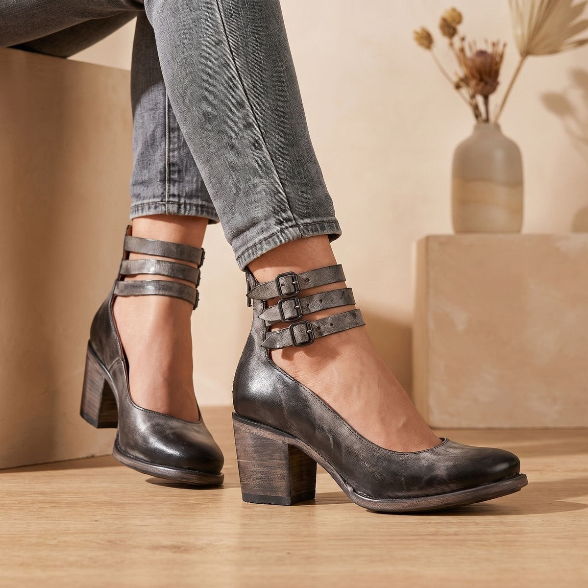Women's Boho Western Dual-Buckle Heeled Booties