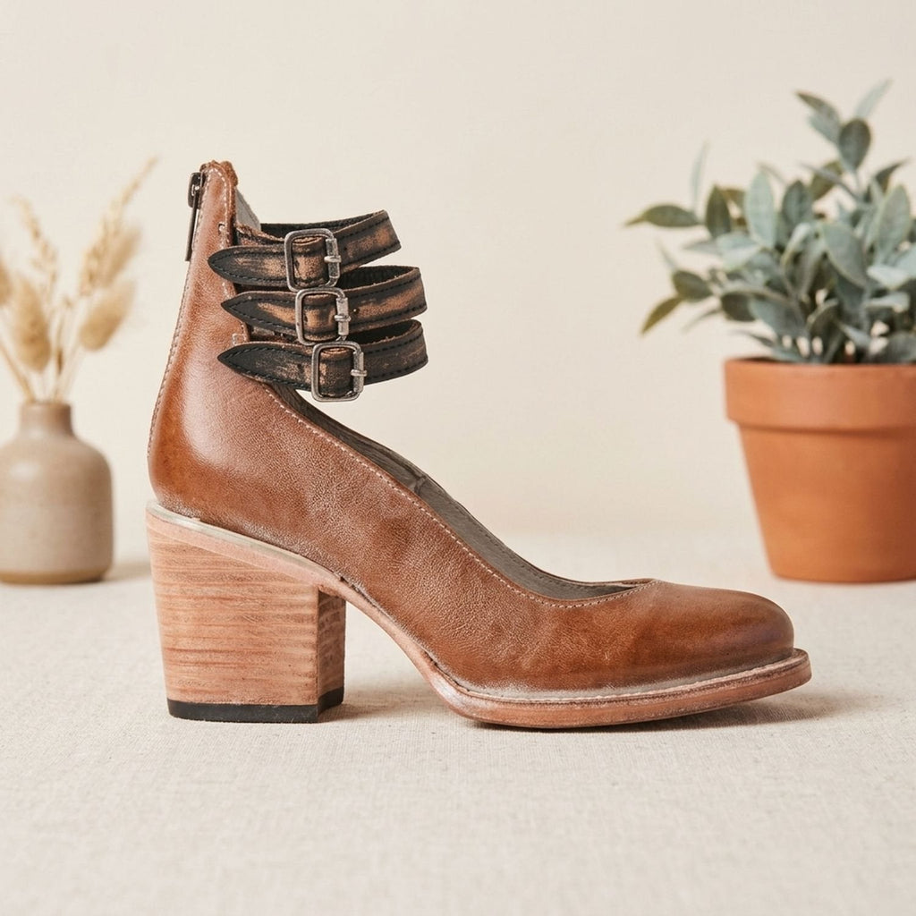 Women's Boho Western Dual-Buckle Heeled Booties