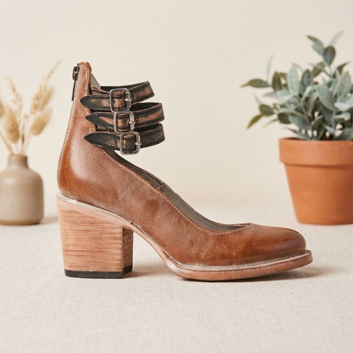 Women's Boho Western Dual-Buckle Heeled Booties