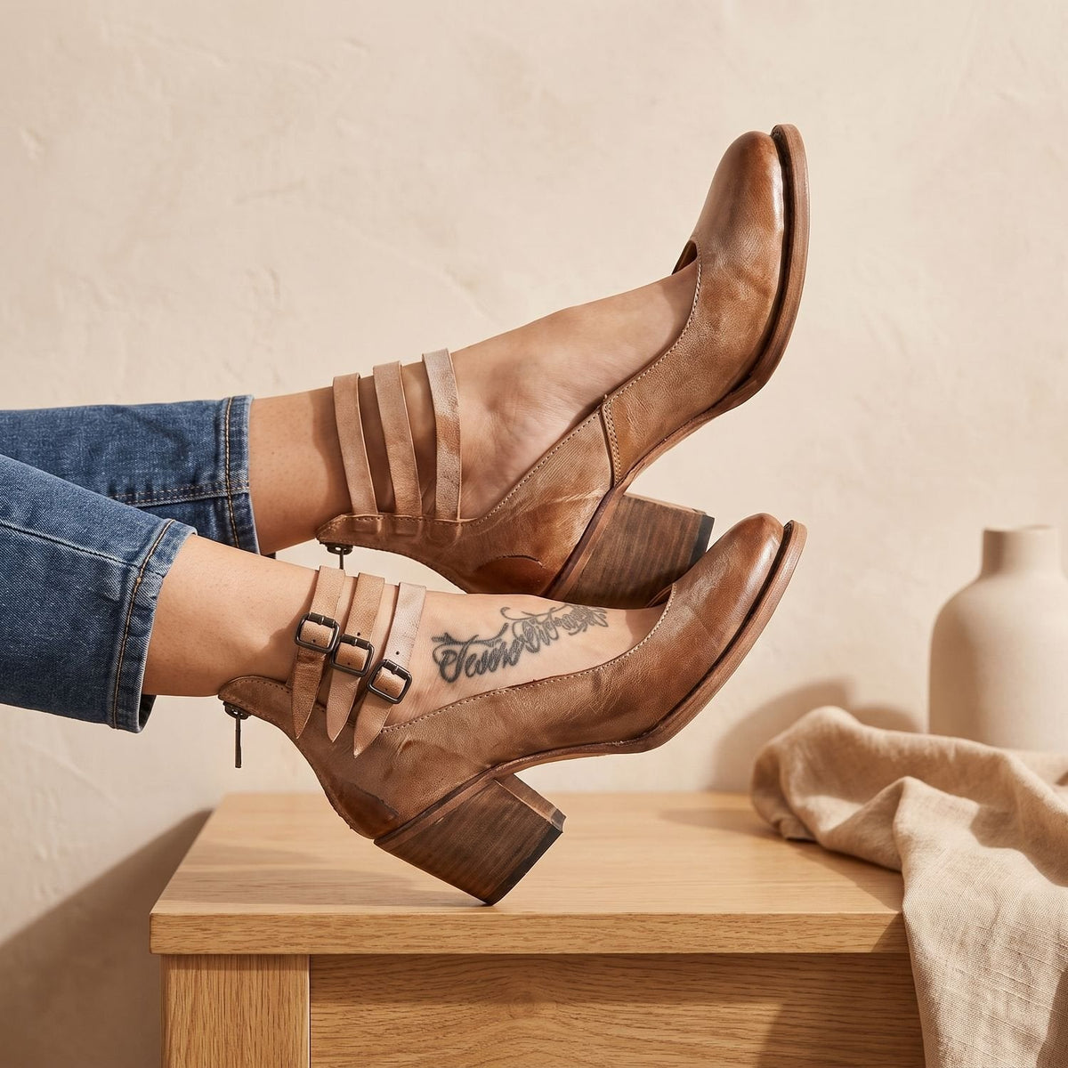 Women's Boho Western Dual-Buckle Heeled Booties