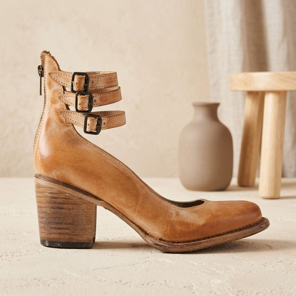 Women's Boho Western Dual-Buckle Heeled Booties