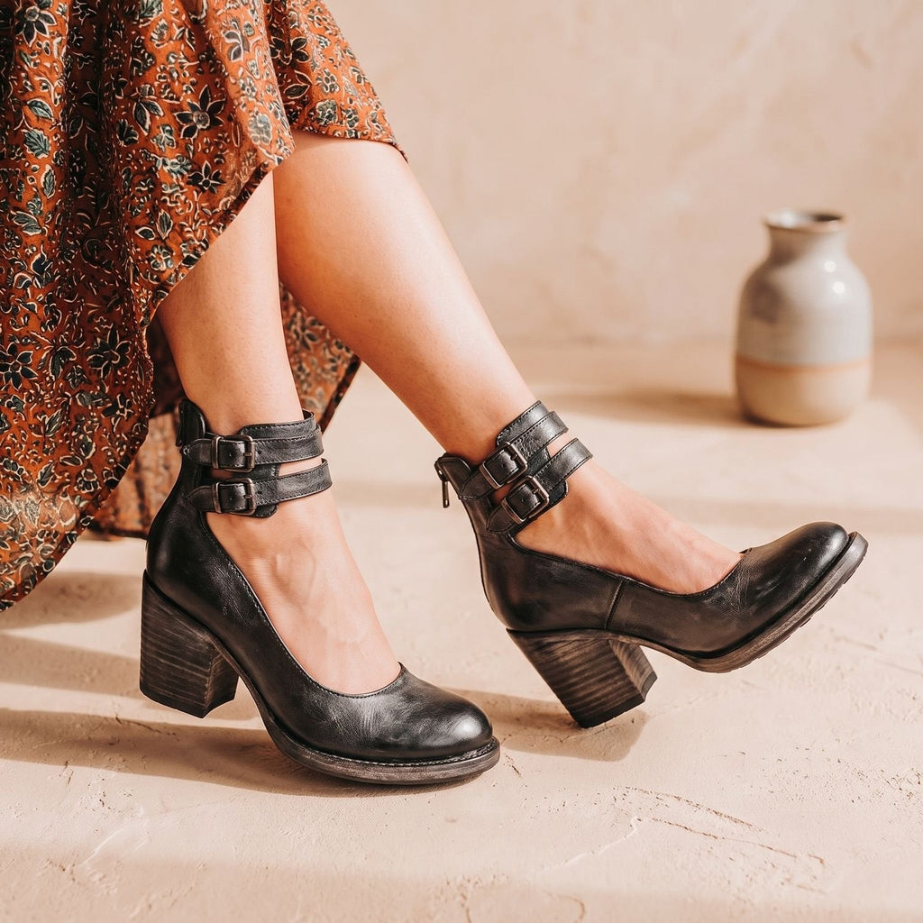 Women's Boho Western Dual-Buckle Heeled Booties
