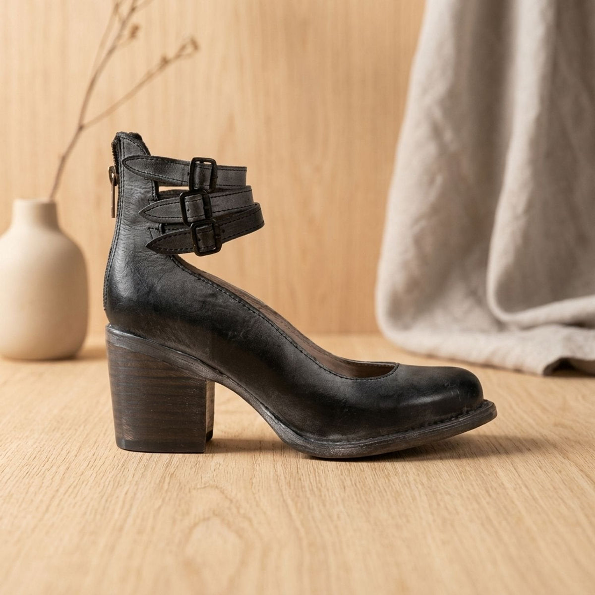 Women's Boho Western Dual-Buckle Heeled Booties