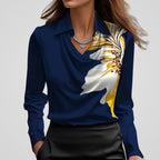 Women's Elegant Draped-Neck Long-Sleeve Satin Blouse