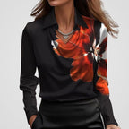 Women's Elegant Draped-Neck Long-Sleeve Satin Blouse
