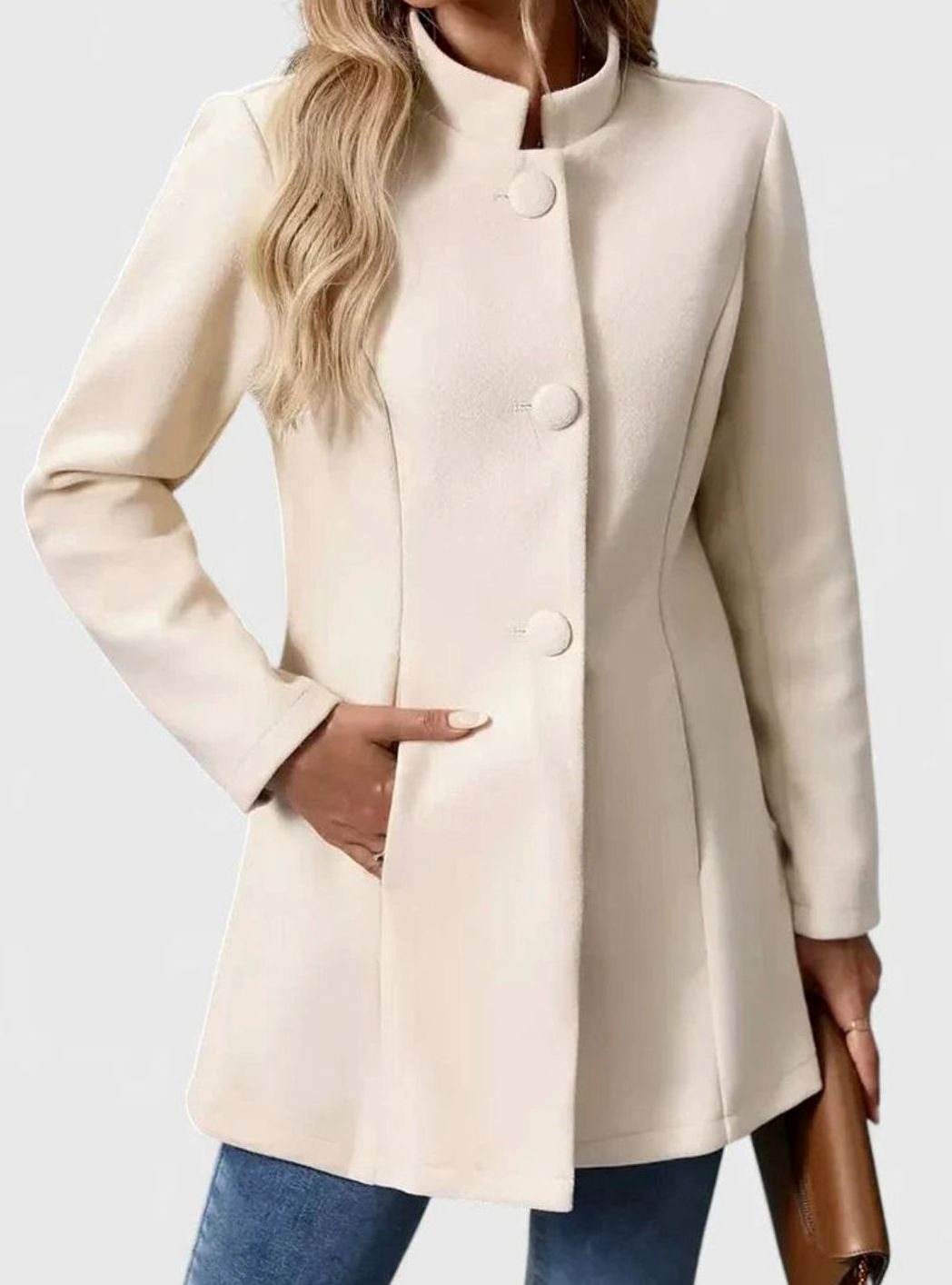 Women's Stand-Collar Tailored Office Jacket with Side Pockets