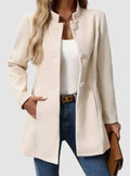 Women's Stand-Collar Tailored Office Jacket with Side Pockets - Cream