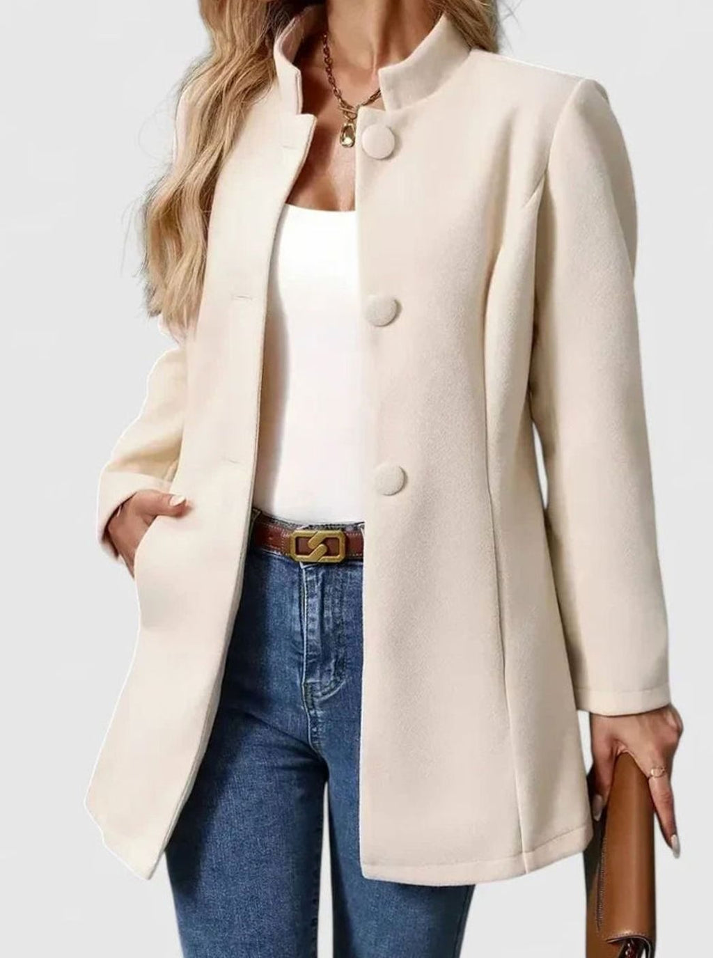Women's Stand-Collar Tailored Office Jacket with Side Pockets