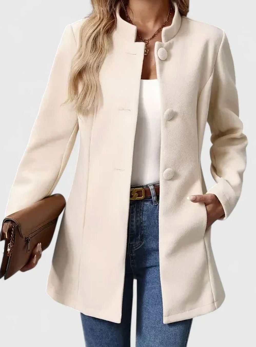 Women's Stand-Collar Tailored Office Jacket with Side Pockets