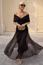 Women's Elegant V-Neck Chiffon Cocktail Party Dress Maxi Length