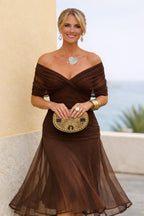 Women's Elegant V-Neck Chiffon Cocktail Party Dress Maxi Length
