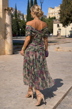 Women's Elegant V-Neck Chiffon Cocktail Party Dress Maxi Length