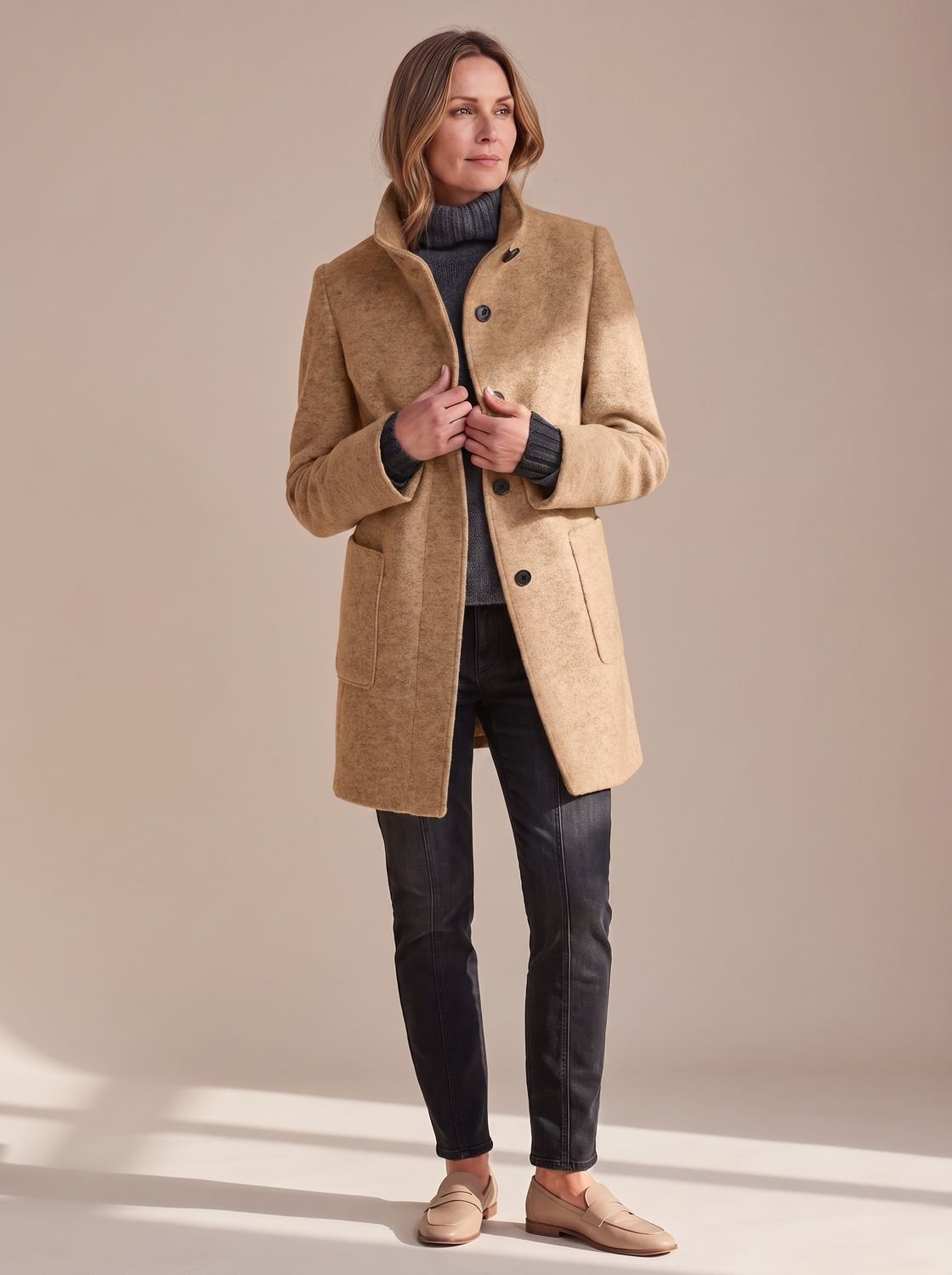 Women's Elegant Winter Coat Stand-Collar Button-Front