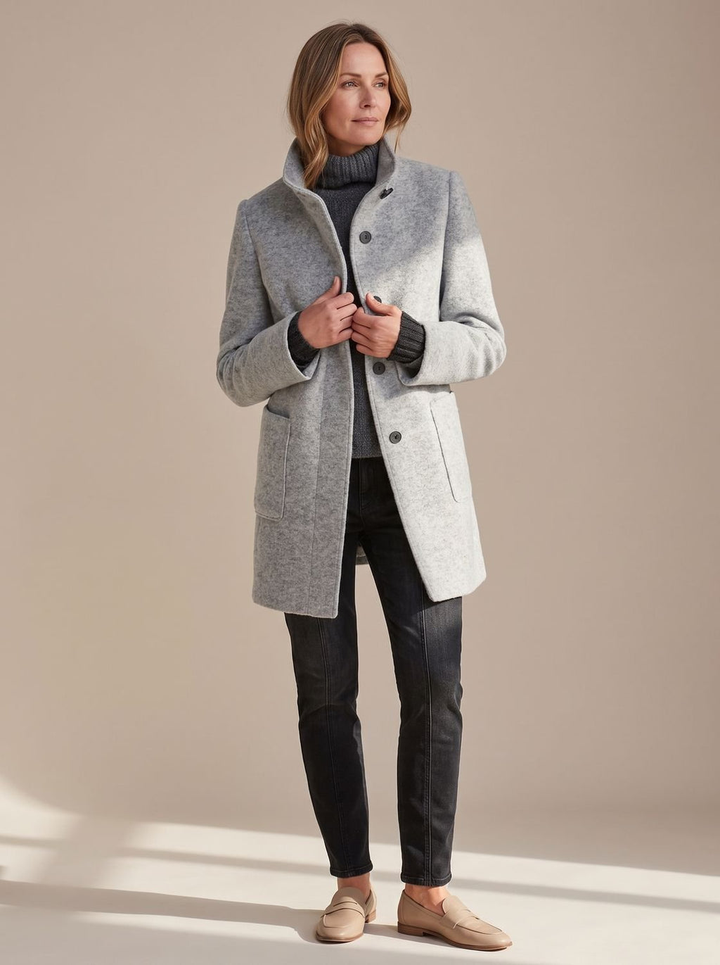 Women's Elegant Winter Coat Stand-Collar Button-Front