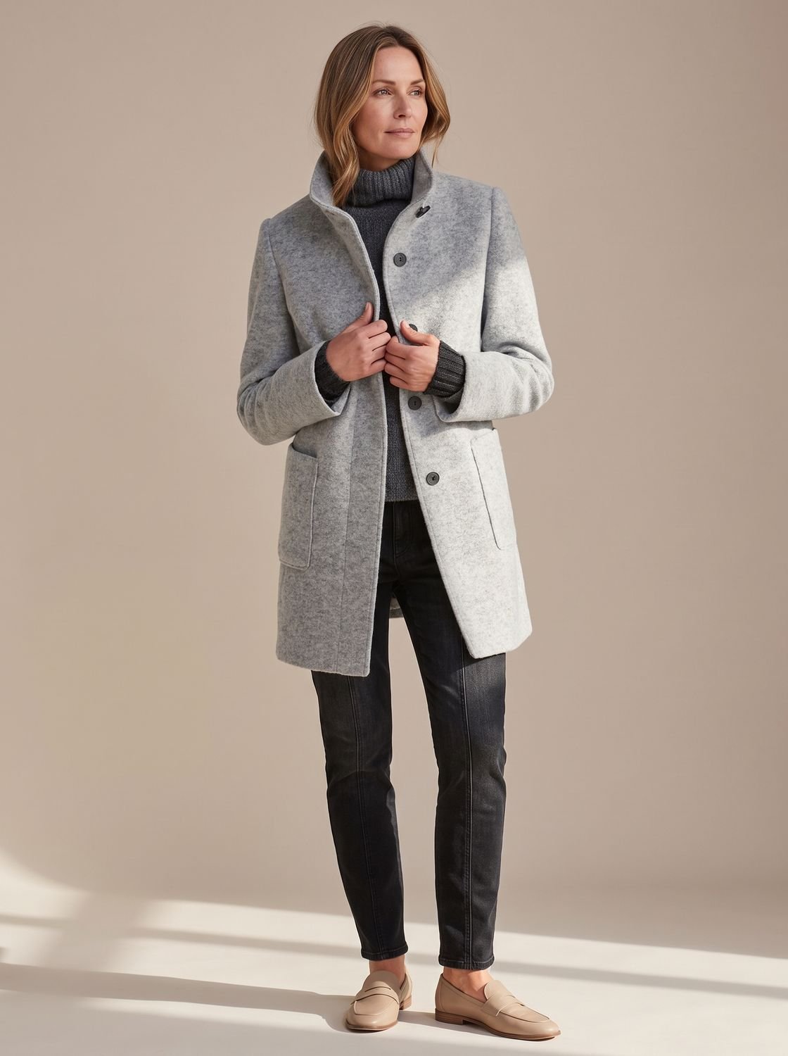 Women's Elegant Winter Coat Stand-Collar Button-Front