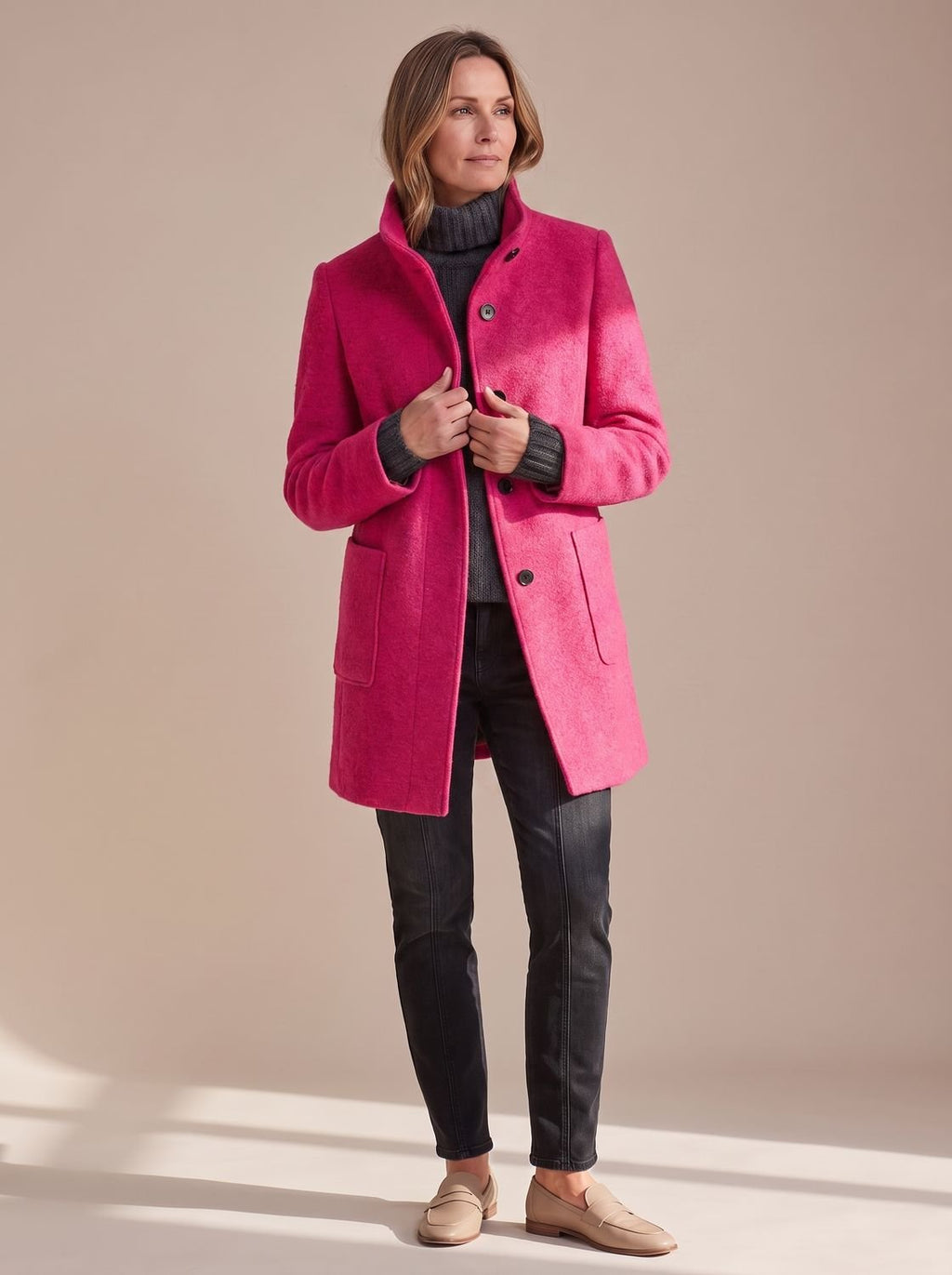 Women's Elegant Winter Coat Stand-Collar Button-Front