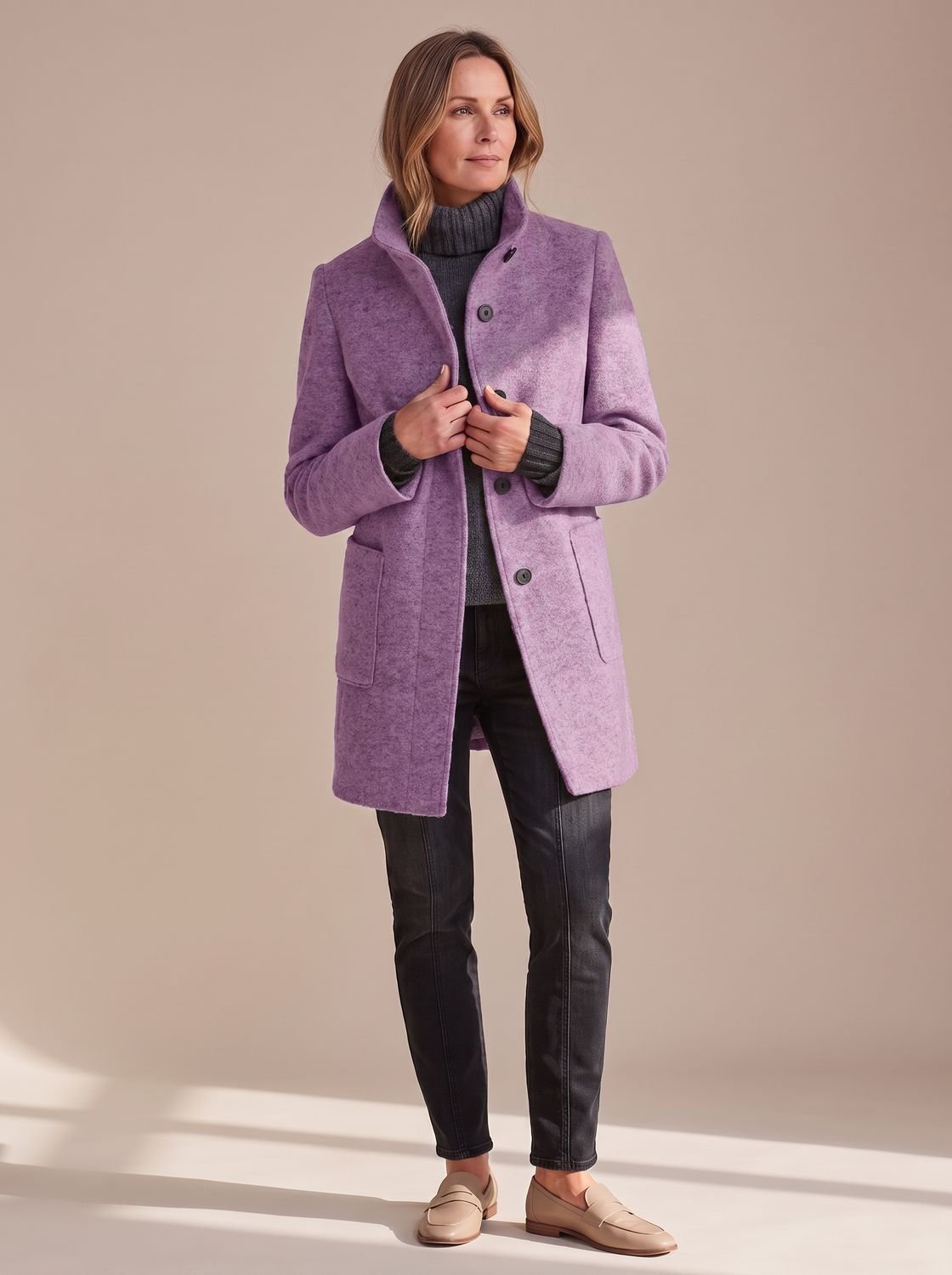 Women's Elegant Winter Coat Stand-Collar Button-Front