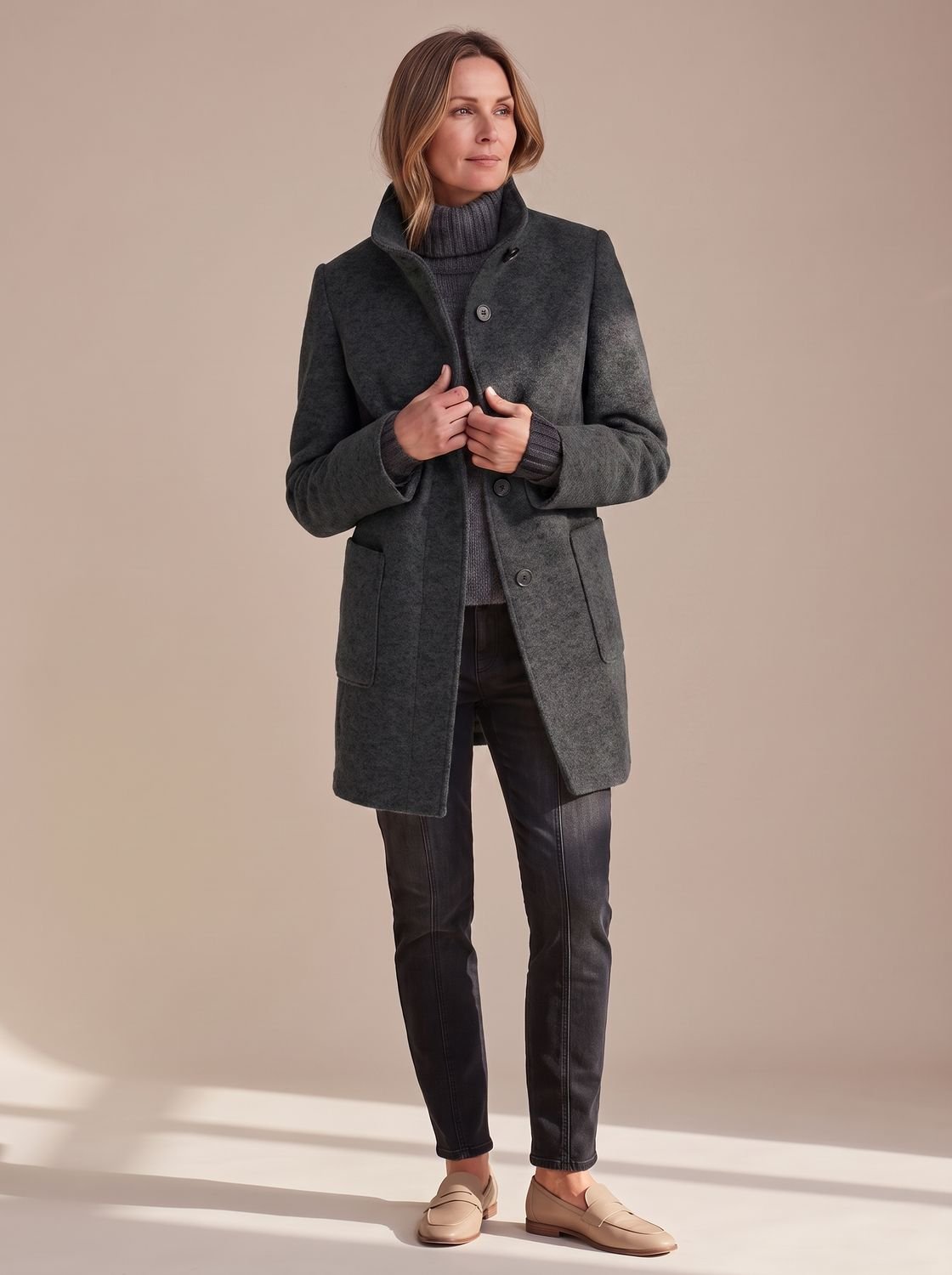 Women's Elegant Winter Coat Stand-Collar Button-Front