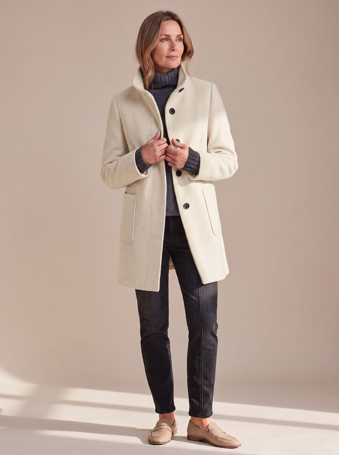 Women's Elegant Winter Coat Stand-Collar Button-Front