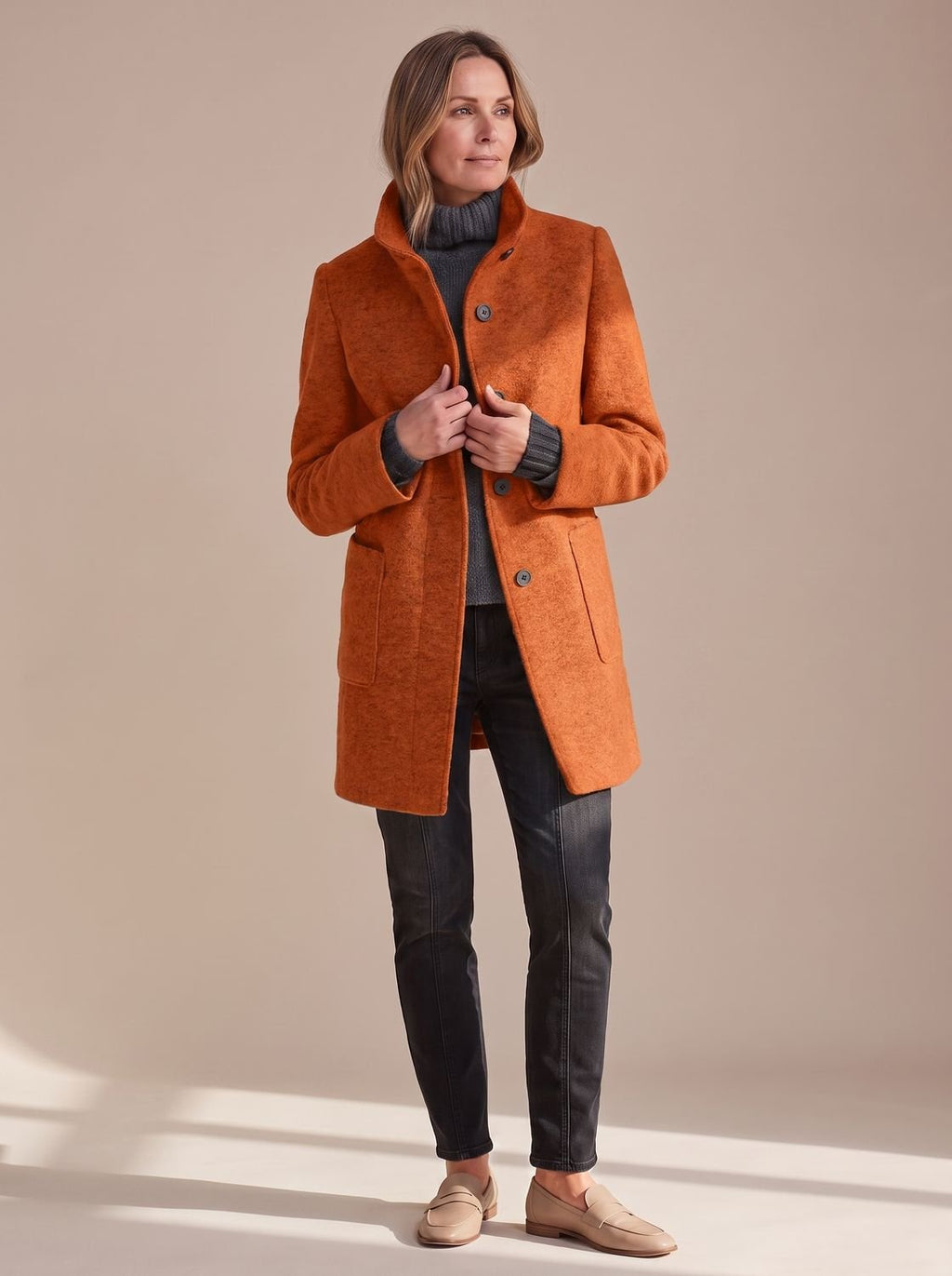 Women's Elegant Winter Coat Stand-Collar Button-Front
