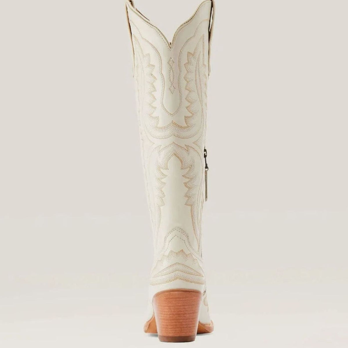 Women's Tall Cowgirl Boots with Tone-on-Tone Embroidery and Side Zip - Off-white