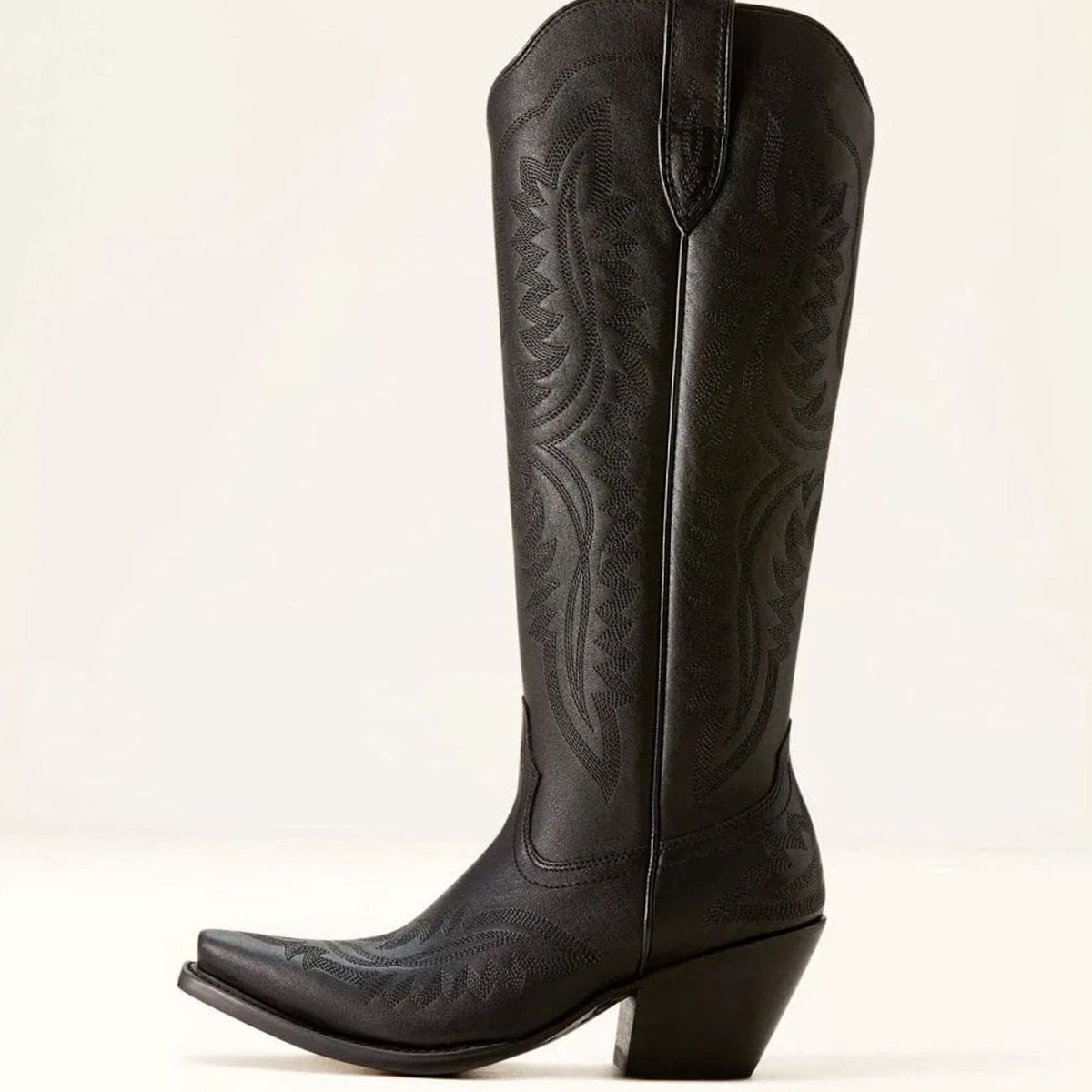 Women's Tall Cowgirl Boots with Tone-on-Tone Embroidery and Side Zip - Black
