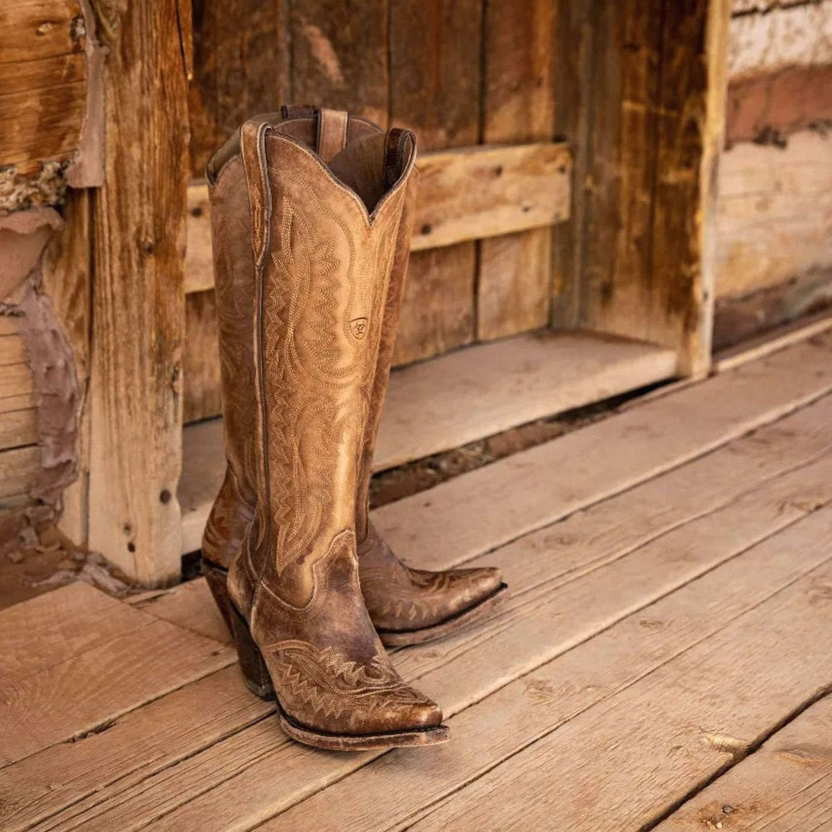 Women's Tall Cowgirl Boots with Tone-on-Tone Embroidery and Side Zip - Dark Brown