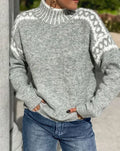 Women's Relaxed Fair Isle Turtleneck for Everyday Wear - Gray