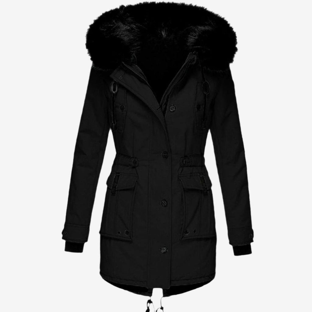 Women's Faux Fur Hood Fitted Parka Winter Coat