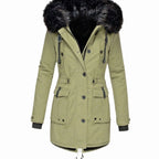 Women's Faux Fur Hood Fitted Parka Winter Coat