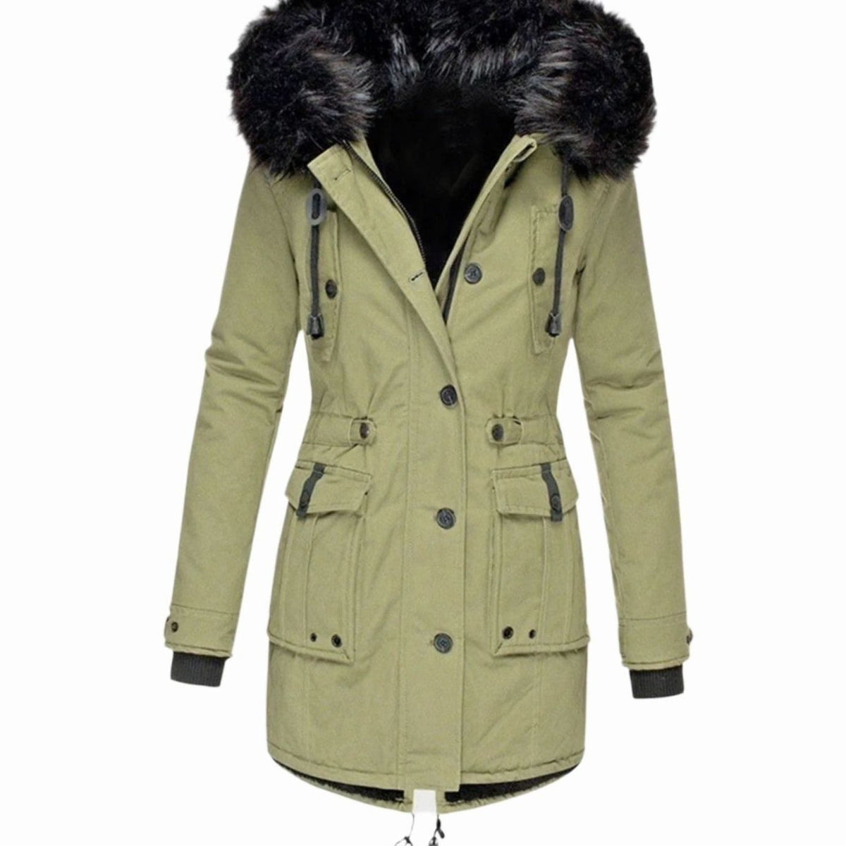 Women's Faux Fur Hood Fitted Parka Winter Coat