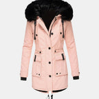 Women's Faux Fur Hood Fitted Parka Winter Coat